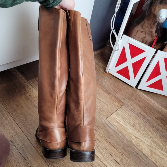 Halogen Keri tall women's knee high riding boots soft leather Pull-on in cognac - Picture 9 of 15